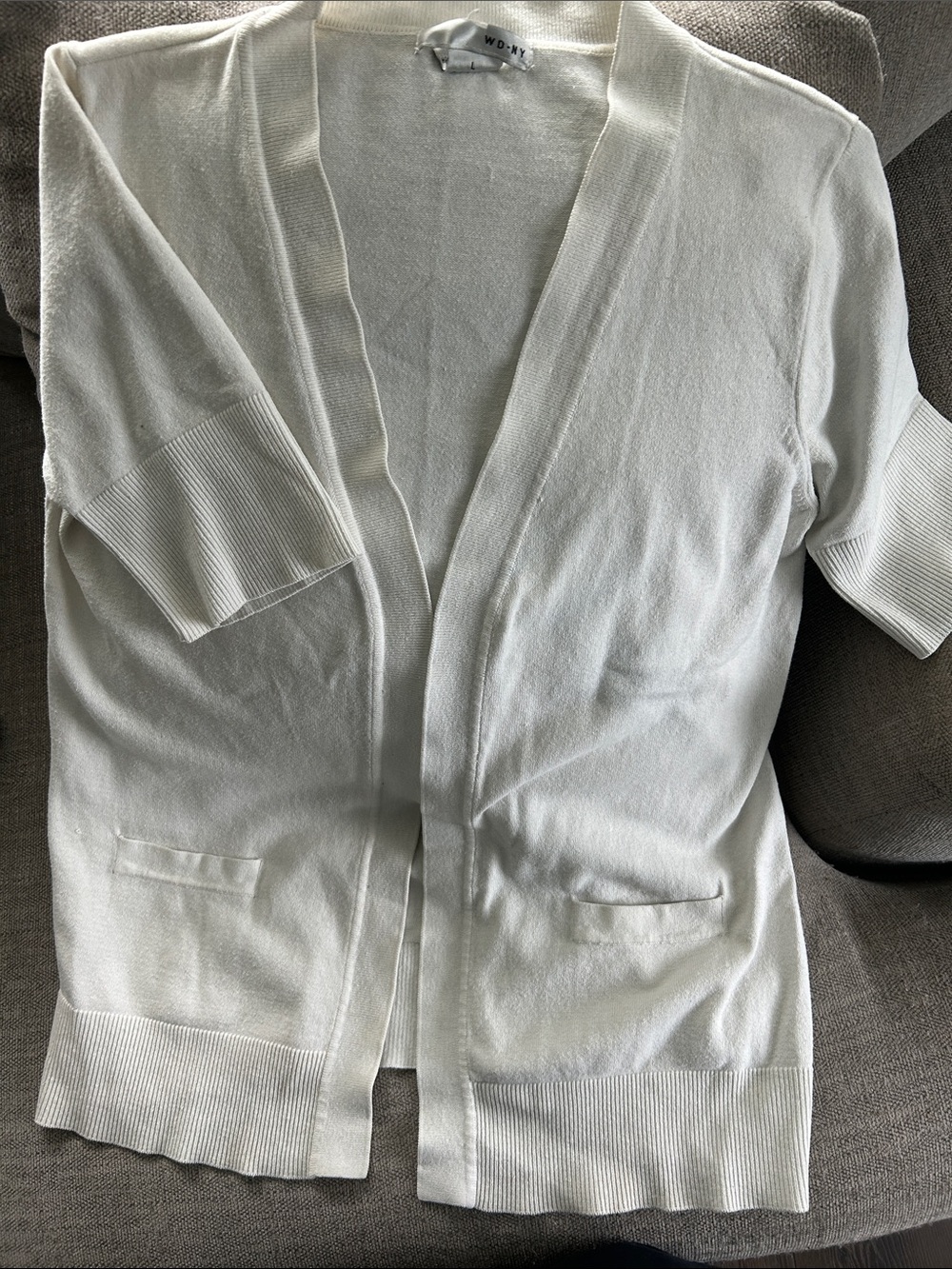 WD+RY Open Front White Cardigan